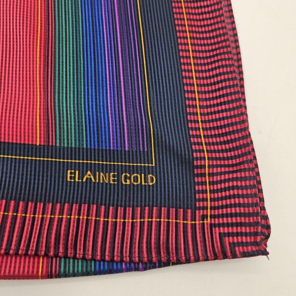 Elaine Gold Scarf Womens One Size Red Multicolor Stripe Oblong Long Wrap Silky - Picture 2 of 7